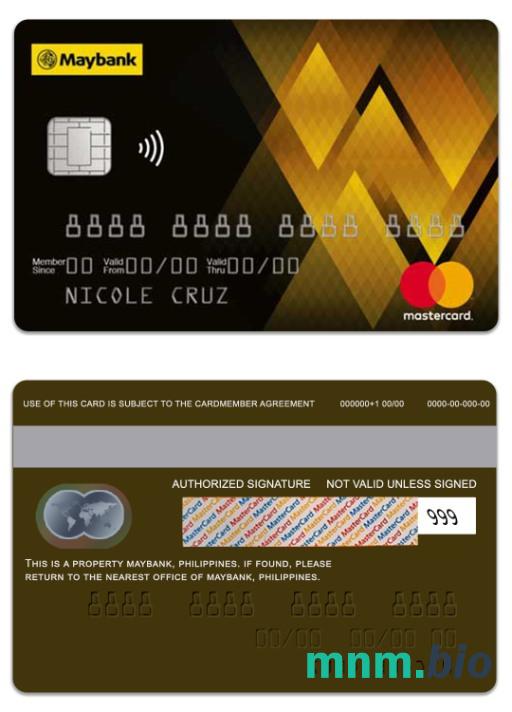 Philippines MayBank złoto przykład karty mastercard w formacie PSD